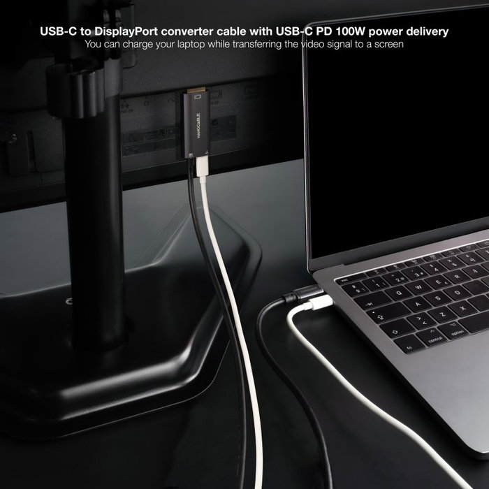 Nanocable Conversor USB-C a DisplayPort 8K con USB-C PD 100W, 1.8 m, Negro